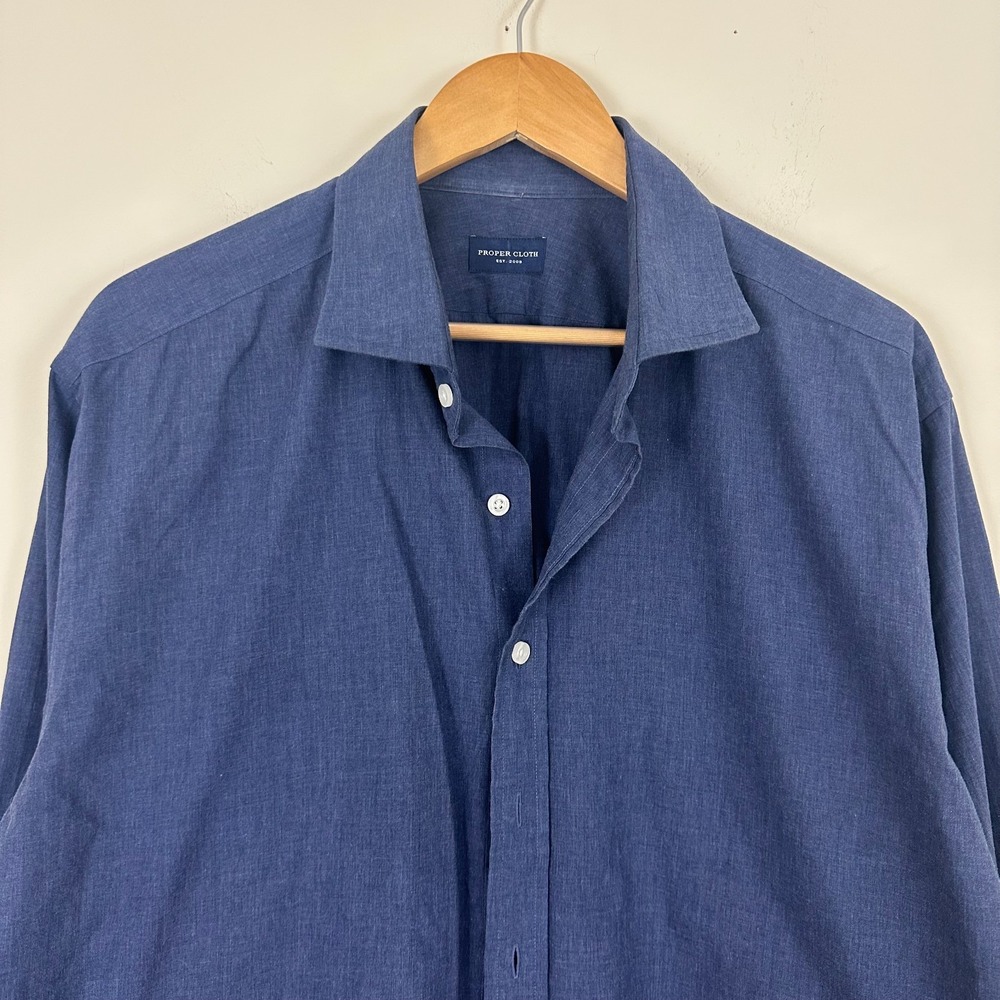 Proper Cloth Shirt Blue Cotton Long Sleeve Button Up Casual Mens 17.5